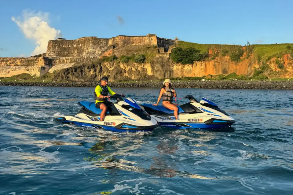 Jet ski tour passing the El Morro fortress in Old San Juan