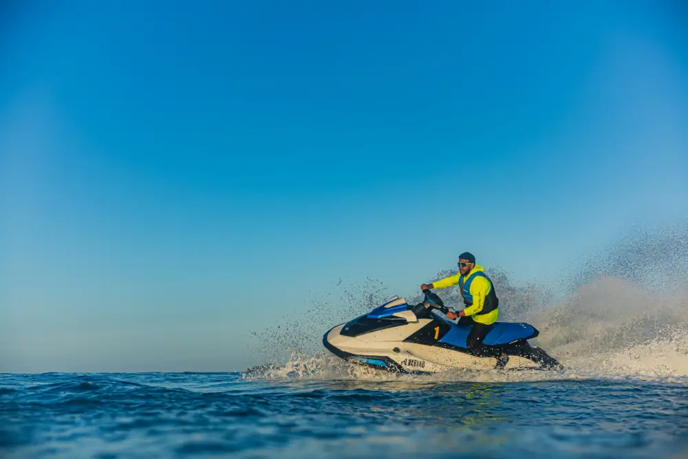 Riders on a Walking On Watersports jet ski in San Juan, Puerto Rico